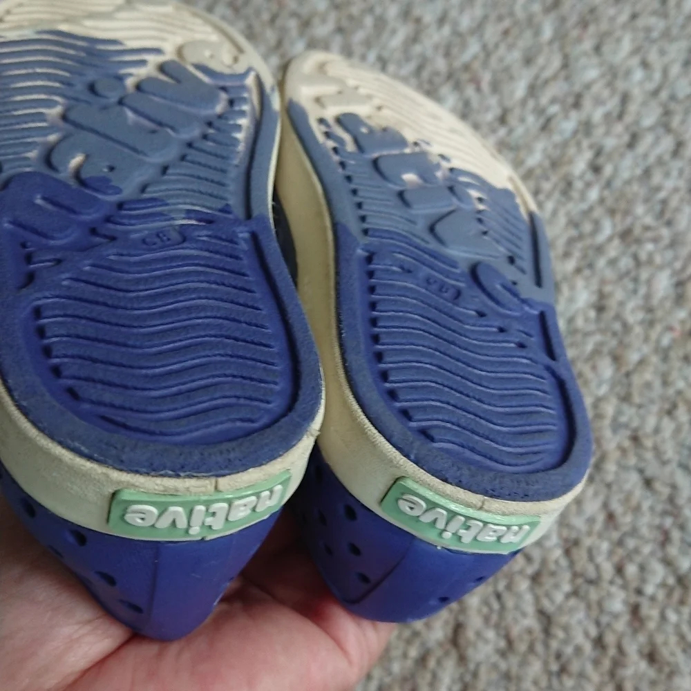 Native Kids Shoes Jefferson Bloom Marbled Child Cream and Blue size 8